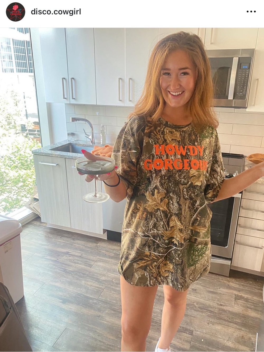 Disco Cowgirl Howdy Gorgeous Camo Graphic Tee